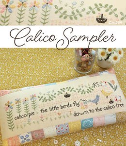 October House - Calico Sampler-October House - Calico Sampler, flowers, birds, spring, cross stitch 