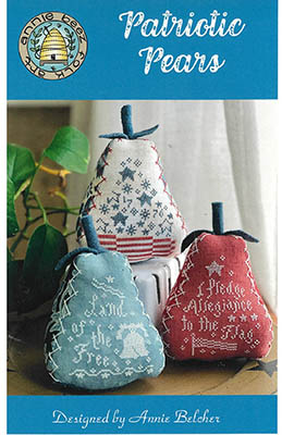 Annie Beez Folk Art - Patriotic Pears-Annie Beez Folk Art - Patriotic Pears, patriotic, USA, freedom, flag, stars, cross stitch 