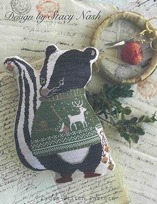 Stacy Nash Designs - Animal Cracker - Christmas Cookie Series - Sugar-Stacy Nash Designs - Animal Cracker - Christmas Cookie Series - Sugar, skunk, reindeer, Christmas sweater, ornament, cross stitch