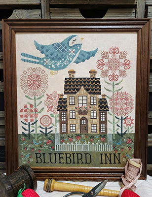 Quaint Rose Needlearts - Bluebird Inn-Quaint Rose Needlearts - Bluebird Inn, strawberries, garden, bluebird, flowers, house, white picket fence, cross stitch