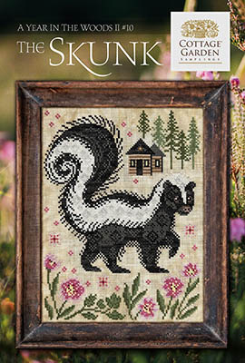 Cottage Garden Samplings - A Year in the Woods II - 10 The Skunk-Cottage Garden Samplings - A Year in the Woods II - 10 The Skunk, forest, trees, animals, flowers, quaker, cross stitch
