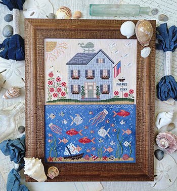 Hello From Liz Mathews - Seaside-Hello From Liz Mathews - Seaside, beach house, cottage, ocean, mermaid, fishes, cross stitch