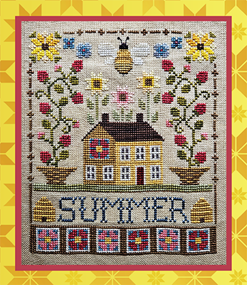 Waxing Moon Designs - Summer Saltbox-Waxing Moon Designs - Summer Saltbox, flowers, summertime, house, bees, quilt squares, cross stitch