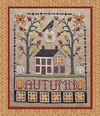 Waxing Moon Designs - Autumn Saltbox-Waxing Moon Designs - Autumn Saltbox, crow, fall, pumpkins, house, leaves, cross stitch