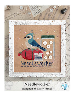 Luminous Fiber Arts - Needleworker-Luminous Fiber Arts - Needleworker, bluebird, pin cushion, tomato, buttons, pins, needles, mason jar, cross stitch