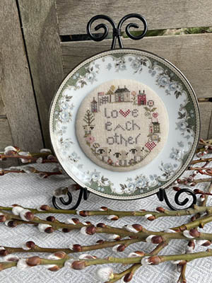 Shepherd's Bush - Love Each Other-Shepherds Bush - Love Each Other, sheep, neighborhood, plates, houses, love, flowers, cross stitch 
