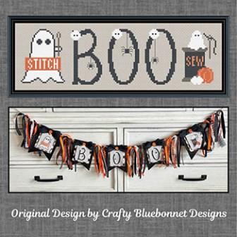 Crafty Bluebonnet - Boo Banner-Crafty Bluebonnet - Boo Banner , ghosts, spool, Halloween, decorations, cross stitch, 
