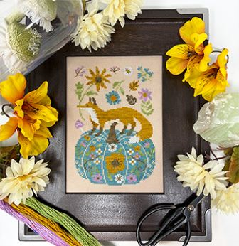 Tiny Modernist - Foxy Fall Pumpkin-Tiny Modernist - Foxy Fall Pumpkin, fox, leaves, pumpkin, fall, cross stitch