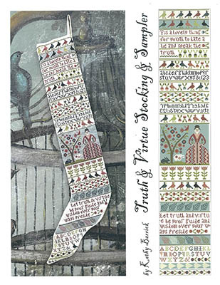 Kathy Barrick - Truth & Virtue Stotcking & Sampler-Kathy Barrick - Truth  Virtue Stotcking  Sampler, virtuous, primitive, samplers, cross stitch 