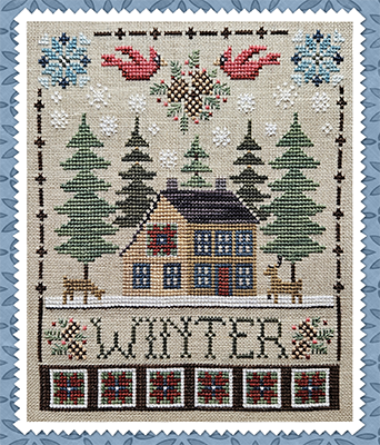Waxing Moon Designs - Winter Saltbox-Waxing Moon Designs - Winter Saltbox, snow, house, pine trees, deer, snowflakes, winter, cross stitch, 