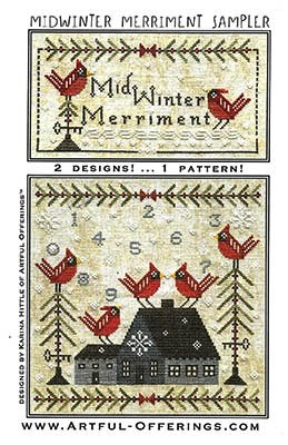 Artful Offerings - Midwinter Merriment Sampler-Artful Offerings - Midwinter Merriment Sampler, snow, cardinals, sampler, winter, cross stitch