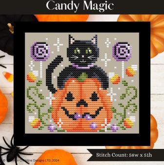 Shannon Christine Designs - Candy Magic-Shannon Christine Designs - Candy Magic, black cat, pumpkin, candy, trick or treat, Halloween, candy corn, cross stitch