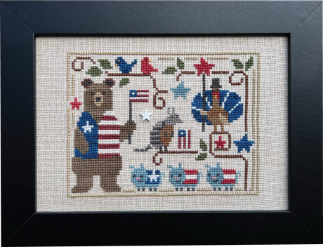 Bent Creek - Oodles of Stars and Stripes-Bent Creek - Oodles of Stars and Stripes, bear, USA, America, patriotic, animals, fireworks, 4th of July, freedom, cross stitch 
