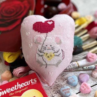 Luhu Stitches - Mousy Sweetheart-Luhu Stitches - Mousy Sweetheart, Valentines Day, mouse, balloon, heart, pincushion, cheese, cross stitch 