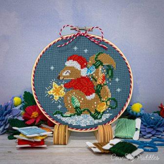 Counting Puddles - Squirrel's Bright Winter Night-Counting Puddles - Squirrels Bright Winter Night. Christmas lights, decorating, snow, ornaments, cross stitch