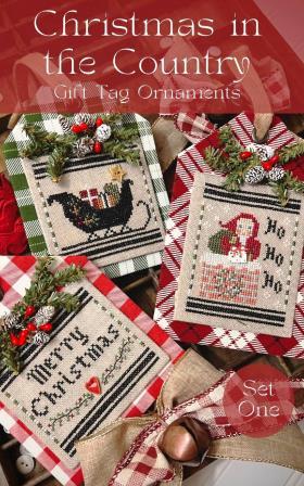 Annie Beez Folk Art - Christmas in the Country Set 1-Annie Beez Folk Art - Christmas in the Country Set 1,  Christmas, Santa Claus, chiminey, sleigh, ornaments, cross stitch, Gift Tag Ornaments