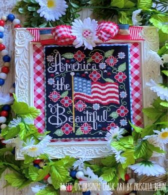 Stitching With The Housewives - America the Beautiful-Stitching With The Housewives - America the Beautiful, patriotic, American flag, red, white  blue, country pride, cross stitch 
