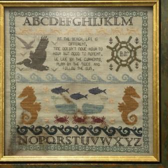 Barefoot Needleart - Currents and Tides-Barefoot Needleart - Currents and Tides, beach, seahorse, crabs, sampler, whale, fish, sand, cross stitch, expo