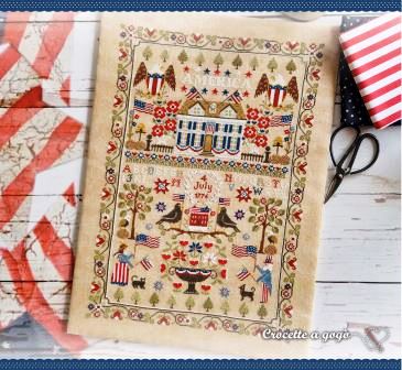 Crocette a Gogo - American Sampler-Crocette a Gogo - American Sampler, USA, patriotic, cross stitch, house, eagle, Betsy Ross, Uncle Sam, American flag,  