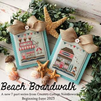 Country Cottage Needleworks - Beach Boardwalk # 1 - Ice Cream Shop-Country Cottage Needleworks - Beach Boardwalk  1 - Ice Cream Shop, summer, treats, hot, sand, ocean, amusement park, cross stitch 