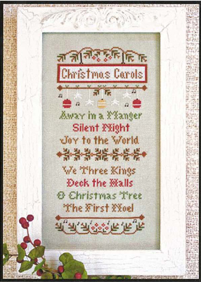 Country Cottage Needleworks - Christmas Carols - Cross Stitch Pattern-Country Cottage Needleworks, Christmas Carols, Christmas songs, away in a manger, silent night, joy to the world,deck the halls, o Christmas tree, ornaments, star, holly, Christmas decorating,  Cross Stitch Pattern