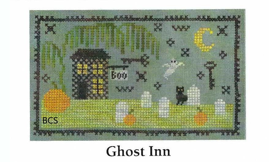 Chessie & Me - Ghost Inn Kit-Chessie  Me - Ghost Inn Kit, Halloween, cemetary, willow tree, pumpkins, moon, black cat, ghosts, cross stitch 