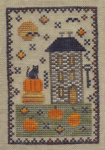 Chessie & Me - Hallow-Wee House Kit-Chessie  Me - Hallow-Wee House Kit, pumpkin, black cat, Halloween, fall, bats, trick or treat, cross stitch 