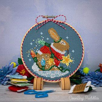Counting Puddles - Rabbit's Bright Winter Night-Counting Puddles - Rabbits Bright Winter Night, Christmas lights, ornaments, cross stitch, Christmas, 
