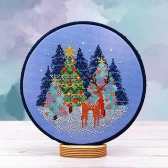 Counting Puddles - Reindeer Cheer-Counting Puddles - Reindeer Cheer, Christmas trees, forest, deer, snow, stars, cross stitch