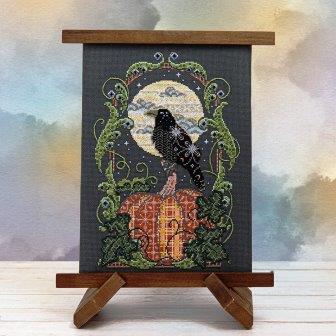 Counting Puddles - Raven's Harvest Moon-Counting Puddles - Ravens Harvest Moon, pumpkin, bird, Halloween, moon, fall, cross stitch