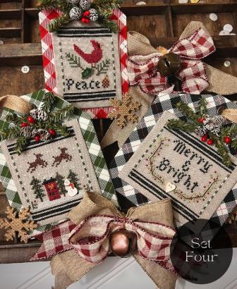 Annie Beez Folk Art - Christmas in the Country Set 4-Annie Beez Folk Art - Christmas in the Country Set 4, cardinal, reindeer, ornaments, cross stitch, Nashville Needlework Market, 