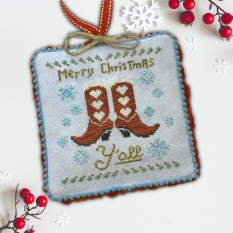 Dirty Annie's - Merry Christmas Y'all-Dirty Annies - Merry Christmas Yall, Christmas, cowboy, cowgirl boots, country, cross stitch, ornament