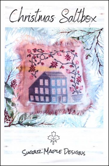 Sugar Maple Designs - Christmas Saltbox-Sugar Maple Designs - Christmas Saltbox, blue house, flowers, winter, cross stitch