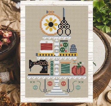 Erin Elizabeth Designs - Stitchy Tier-Erin Elizabeth Designs - Stitchy Tier, cross stitch, scissors, threads, buttons, sewing machine, pin cushion, needles, floss, projects