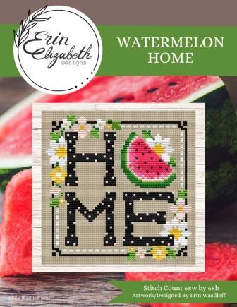 Erin Elizabeth Designs - Watermelon Home-Erin Elizabeth Designs - Watermelon Home, summer, family, home, house, daisies, sign, cross stitch