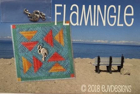 EJV Designs - Flamingle-EJV Designs - Flamingle, silver charm, flamingo, cross stitch 
