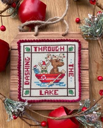 Frony Ritter Designs - Dashing through the Lake-Frony Ritter Designs - Dashing through the Lake, reindeer, Christmas, Christmas mouse, bird, boat, Christmas lights, cross stitch, Expo 