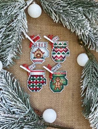 Frony Ritter Designs - Tiny Mittens Set 2-Frony Ritter Designs - Tiny Mittens Set 2, gingerbread house, gingerbread man, Christmas, ornaments, decorations, Expo, cross stitch