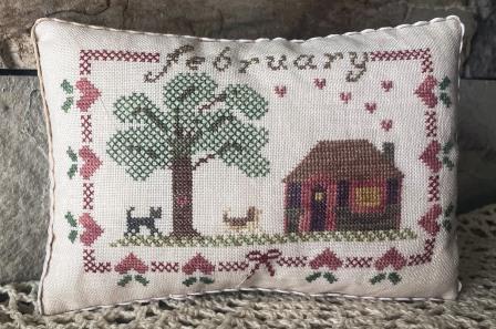 From The Heart Needleart - Monthly Cottage 02 February-From The Heart Needleart - Monthly Cottage 02 February, cat, dog, hearts, cottage, love, country, cross stitch