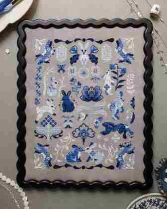 Sprouting Lupine - Delft Bunnies-Sprouting Lupine - Delft Bunnies, spring, blues, rabbits, flowers, cross stitch, 2026 Needlework Marketplace Release 