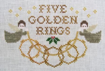 Cottage Garden Samplings - 12 Days of Christmas - #05 - Five Golden Rings-Cottage Garden Samplings - 12 Days of Christmas - 05 - Five Golden Rings, angels, Christmas, Christmas songs, inspirational, jewelry, gold jewelry,  Cross Stitch Pattern