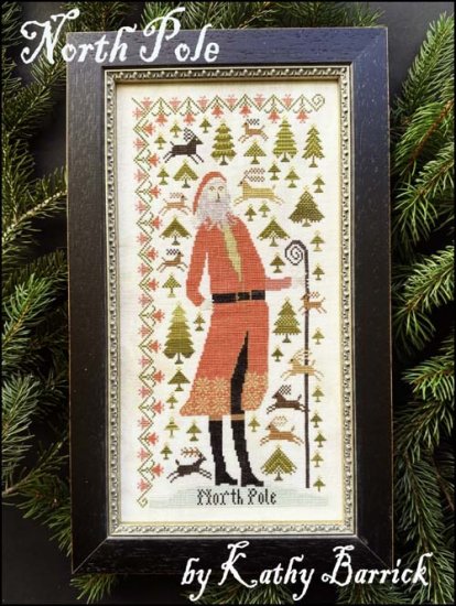 Kathy Barrick - North Pole-Kathy Barrick - North Pole, Santa Claus, Christmas trees, Christmas, reindeer, flowers, snow, cross stitch 