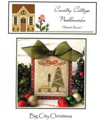Country Cottage Needleworks - Big City Christmas Part 4 - Street Scene-Country Cottage Needleworks - Big City Christmas Part 4 - Street Scene, Christmas tree, street light, taxi, snowflakes, winter, cross stitch 