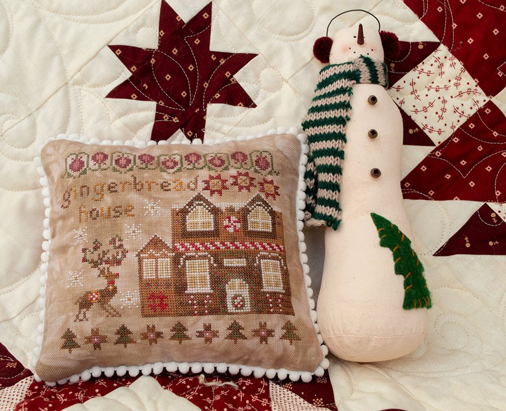 Pansy Patch Quilts and Stitchery - Houses on Peppermint Lane Pt 2 - Gingerbread House-Pansy Patch Quilts and Stitchery - Houses on Peppermint Lane Pt 2 - Gingerbread House, deer, Christmas trees, peppermints, quilt stars, snowflakes, cross stitch 