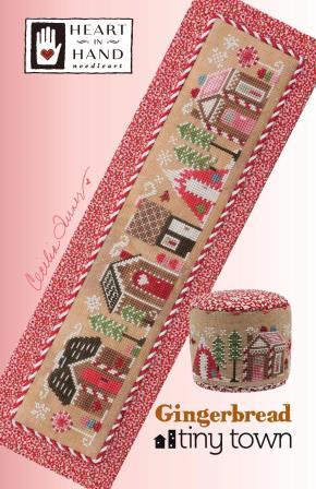 Heart in Hand Needleart - Tiny Town Gingerbread-Heart in Hand Needleart - Tiny Town Gingerbread, Christmas, peppermint, pine trees, neighborhood, snow, cardinal, cross stitch 