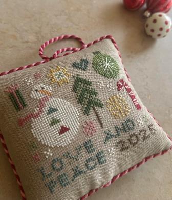 Heart in Hand Needleart - Wee One - Love and Peace-Heart in Hand Needleart - Wee One - Love and Peace, snowman, ornament, gifts, candy canes, family, Christmas, Christmas tree, cross stitch 