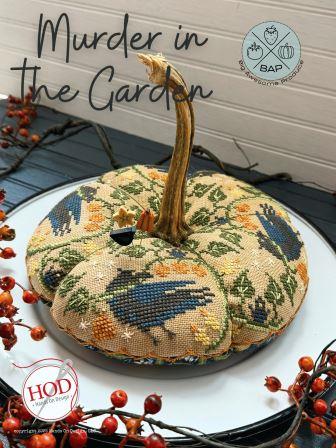 Hands On Design - Murder in the Garden-Hands On Design - Murder in the Garden, crows, biscornu, pin cushion, fall, birds, cross stitch 