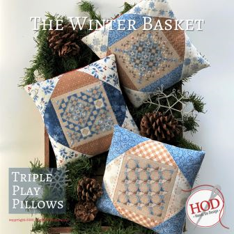 Hands On Design - Triple Play Pillows - The Winter Basket-Hands On Design - Triple Play Pillows - The Winter Basket,quilt squares, cross stitch, pillows, pincushions, three, 