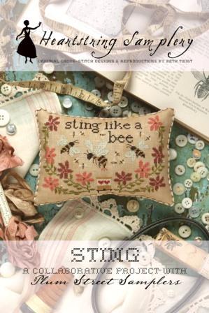Heartstring Samplery - Sting-Heartstring Samplery - Sting, bees, beehive, honey, pollen, flowers, nectur, cross stitch 