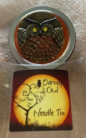 Just Nan - Barney Owl Needle Tin-Just Nan - Barney Owl Needle Tin, magnet, needle storage, owls, needles, pins, cross stitch